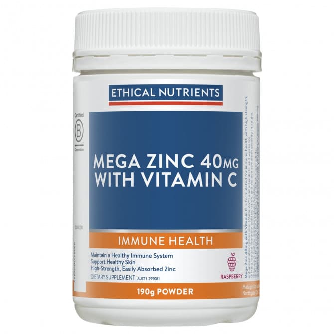 Buy Ethical Nutrients Mega Zinc 40mg With Vitamin C Raspberry 190g